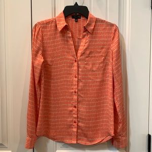 THE LIMITED Orange Cream Pattern Short Long Sleeve Button Down Blouse XS